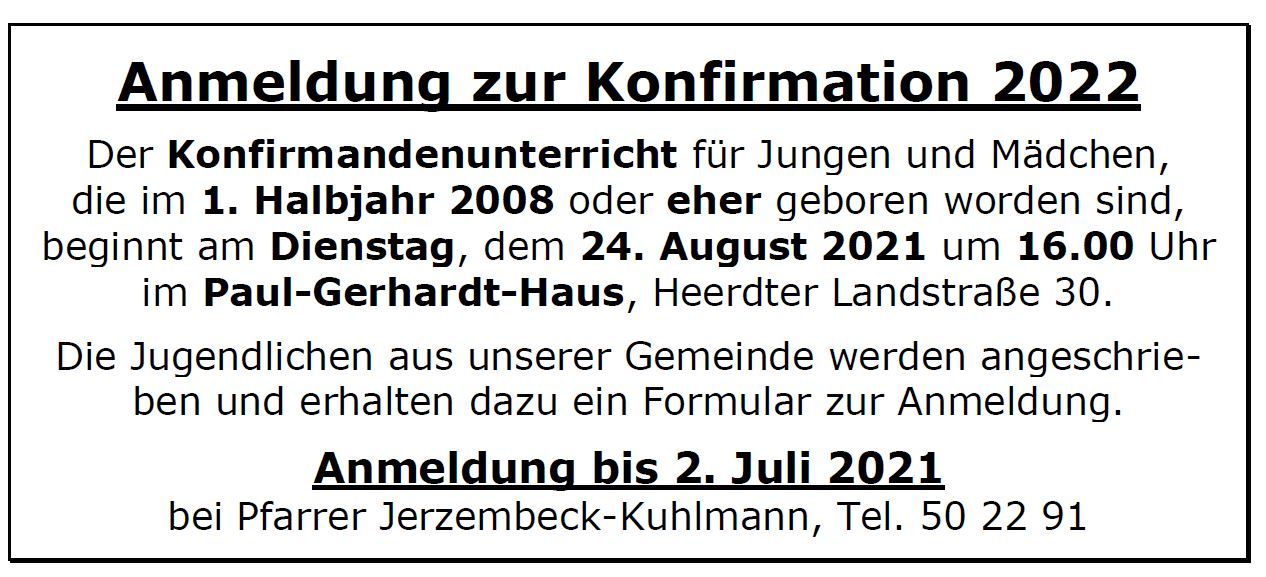 2022 Konfirmation Anmeldung